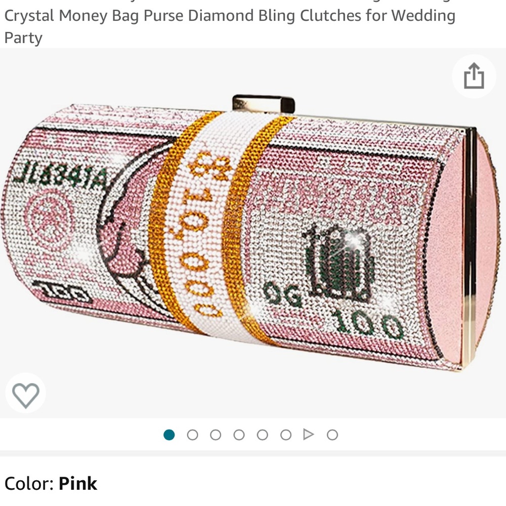 Rhinestone Money Clutch Purse - Pink